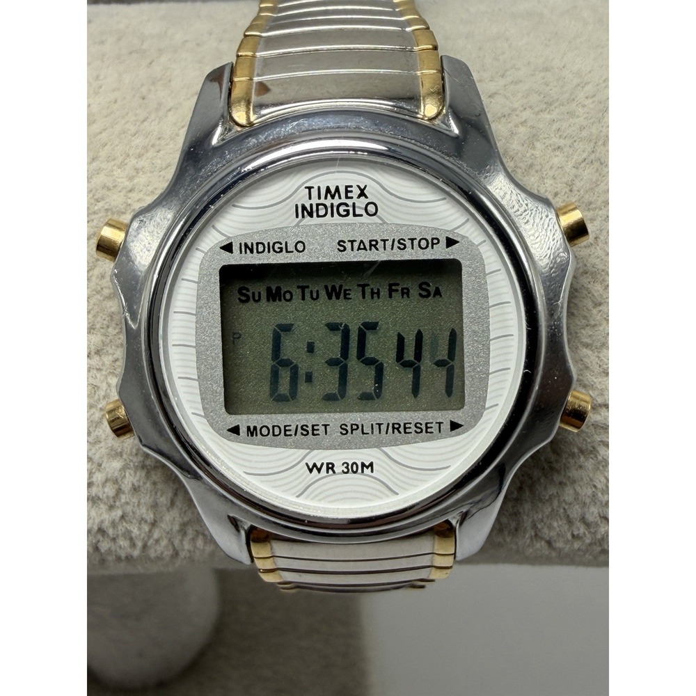 Timex Indiglo Digital Ladies Watch New Battery 28MM 6.25" Stretch 465 G5 1999